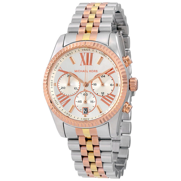 Michael Kors Lexington Chronograph Silver Dial Tri-Tone Ladies Watch #MK5735 - Watches of America